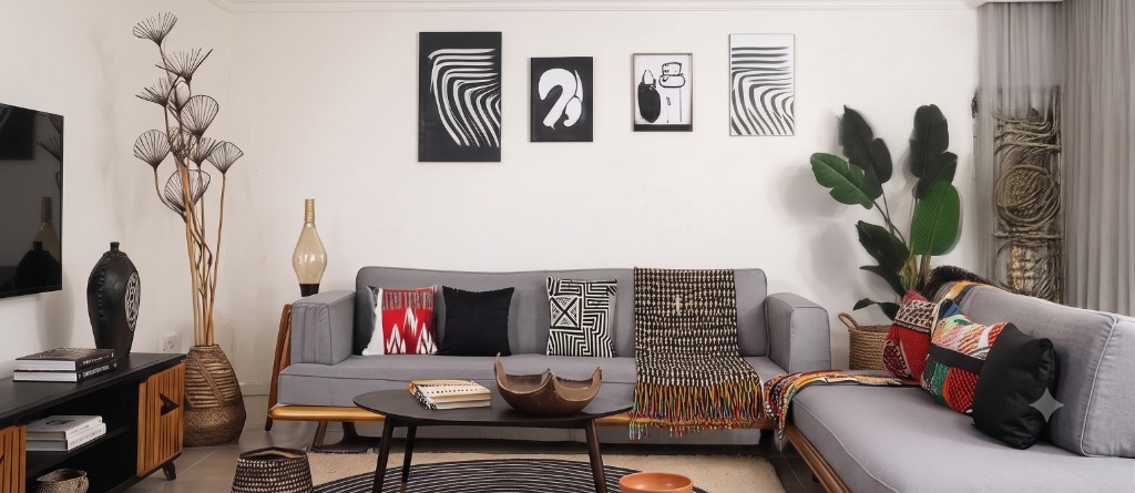 A bright, cared-for living room in a modern Ghanaian home